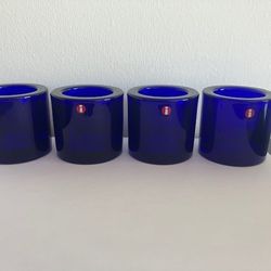 Iittala Kivi Marimekko Votive Tealight Candle Holders - Cobalt Blue - Set of 4