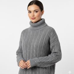Women Gray Turtleneck Sweater 