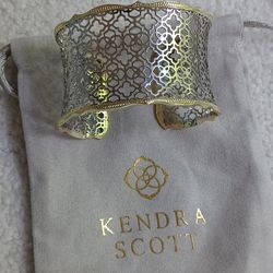 New- KENDRA SCOTT SILVER & GOLD EDGE ORNATE CUFF BRACELET