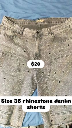 Rhinestone denim shorts mens 36 waist