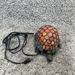 Vtg Tiffany Style Stained Glass Turtle Accent Lamp 9" Night Light On Off Switch