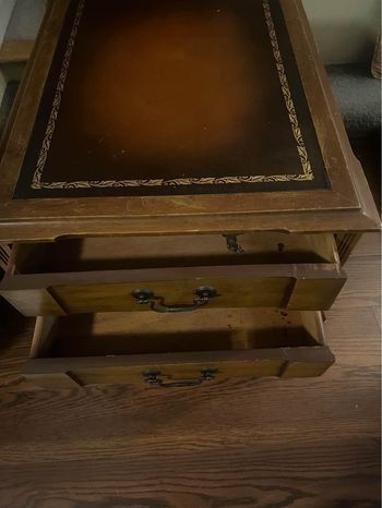 Antique Wood End table 2 drawers, wheels on legs