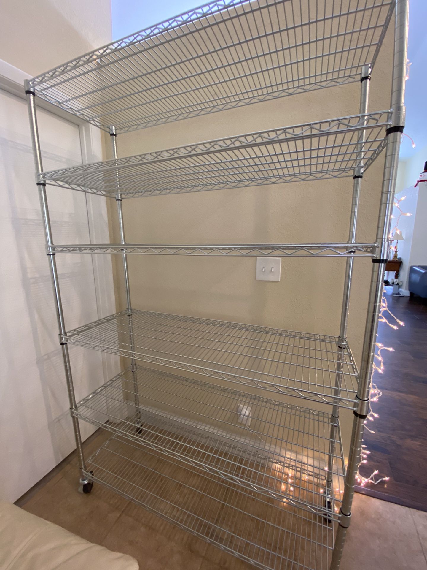 Shelves Rack H72”, W48”, Deep18” Metal Shelf Rack 6 adjustable Shelves w. Wheels Heavy Duty 