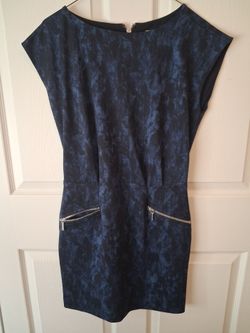 Michael Kors Blue And Black Sleeveless Short Dress w/ Zippered Pockets
