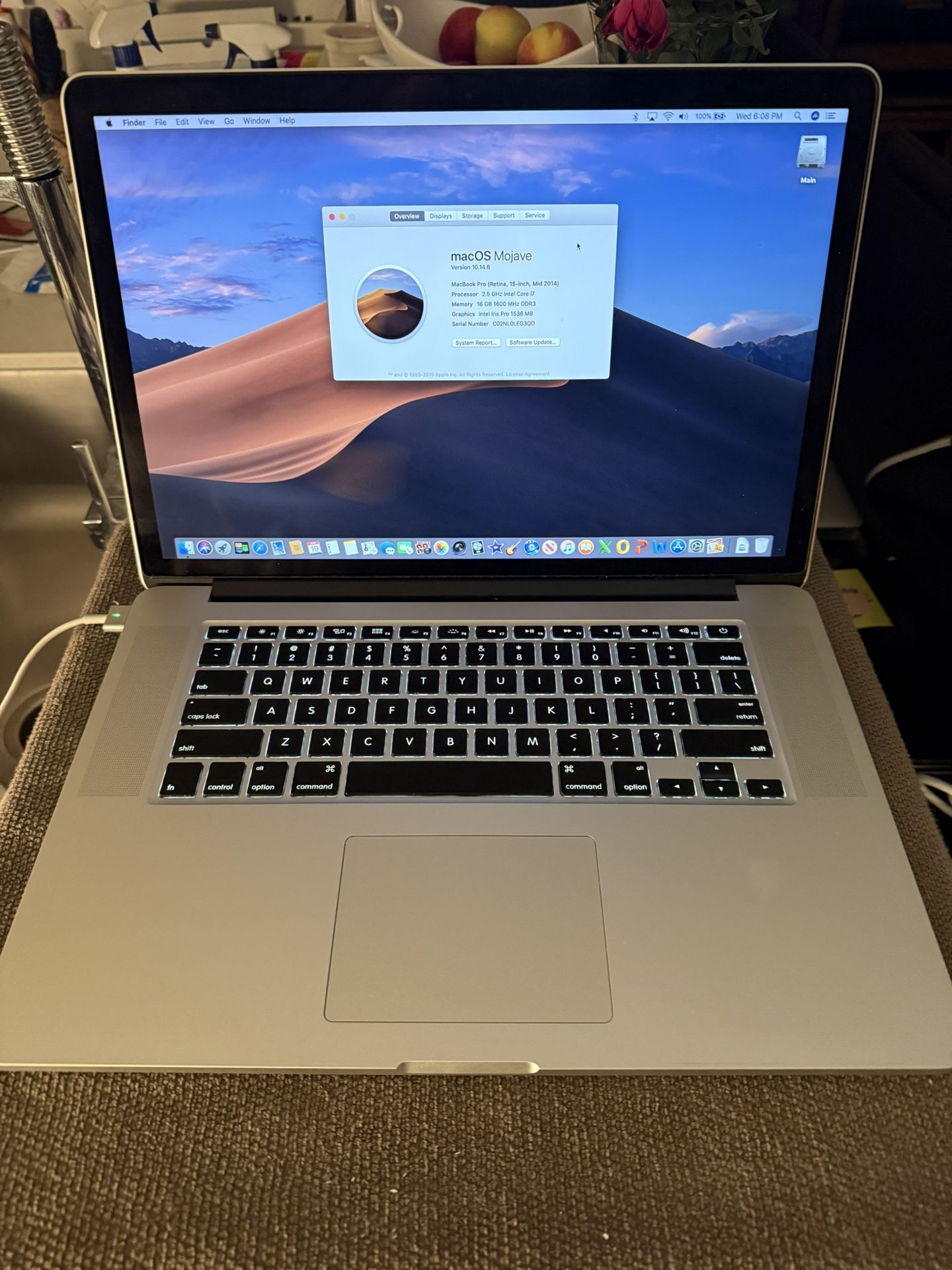 MacBook Pro Retina, 15-inch, Mid 2014 Model A1398 EMC 2881 Processor 2.5 GHz Intel Core i7 Memory 16 GB 500 GB Flash Storage