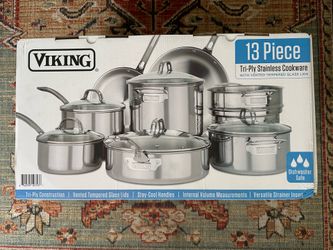 Viking 13-Piece Tri-Ply Stainless Steel Cookware Set with Vented Tempered Glass Lids