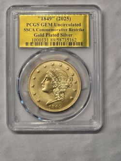 PCGS GEM Uncirculated 1849 Gold Plated Silver Commemorative Restrike