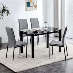 Set Of 4 Gray PU Leather Dining Chairs [NEW IN BOX] ** Only Chairs**