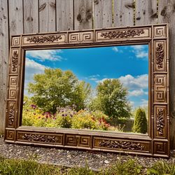 Mid Century Greek Key Faux Bamboo Wall Mirror