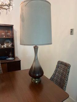 Vintage Mid Century Modern Ceramic Drip Glaze Table Lamp Teardrop Brown Cream Large