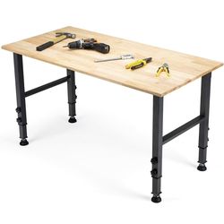 48 "Adjustable Workbench, Heavy Duty 2000 LBS Load Capacity Hardwood Workbench Suitable for Workshop, Office, Garage, Home (Rubber Pad丨No Power Outlet