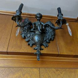 Antique Vintage Cherub Wall Light 2 Lamp Angel Sconce Light Candelabra

