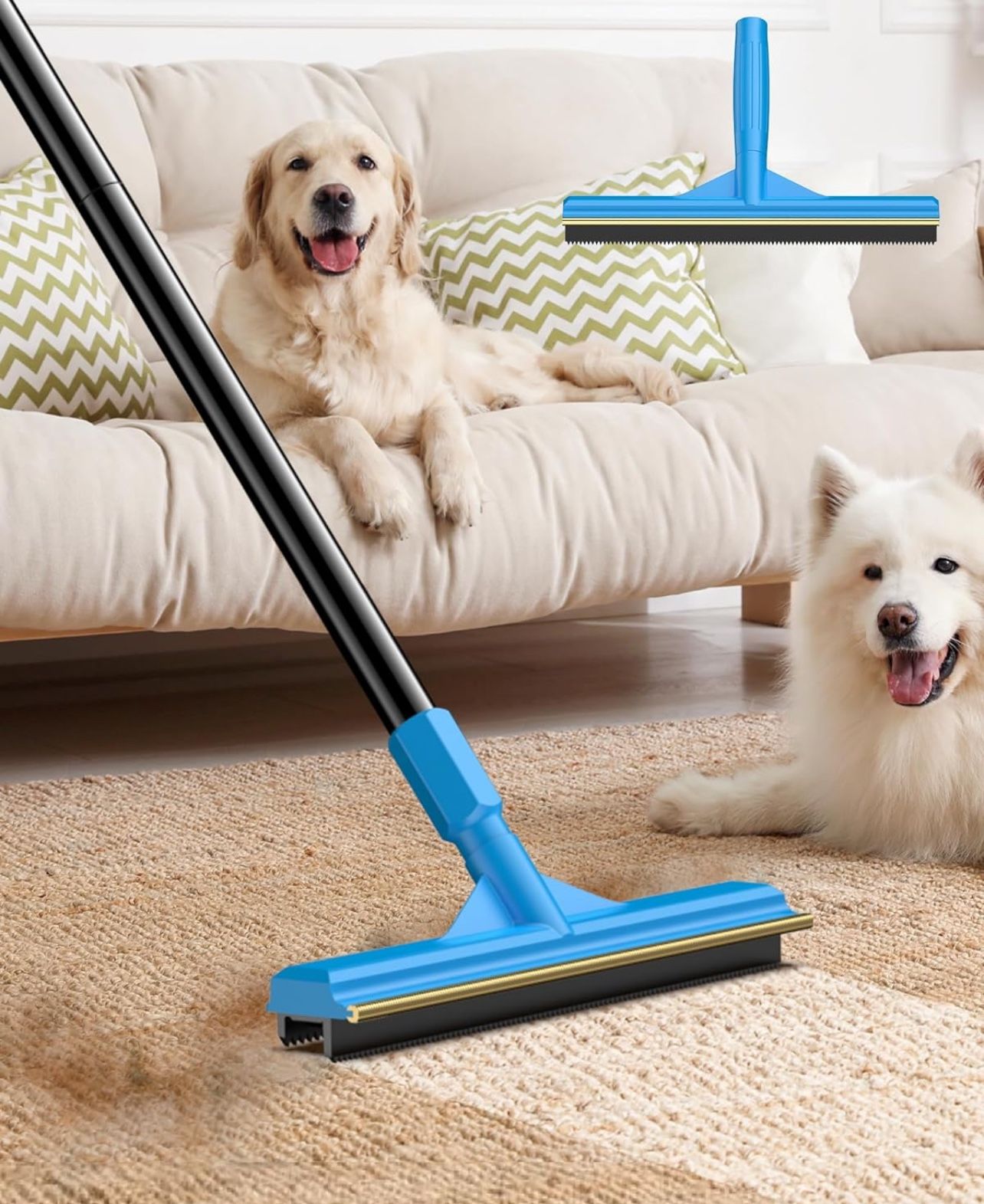 57''Pet Hair Removal Tool,Adjustable Long Handle Carpet Rake Cat Dog Hair Remover,Innovative Design Pet Hair Deep Carpet Cleaner Scraper for Fur Rug,S