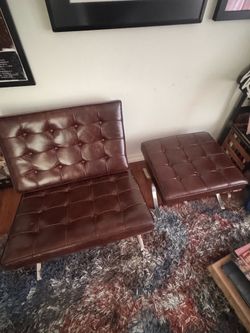Barcelona style chairs & ottoman set.  Chocolate color