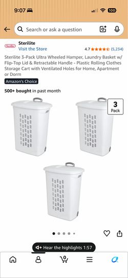 (3) - Sterilite Laundry Basket with wheels - Brand New in Box