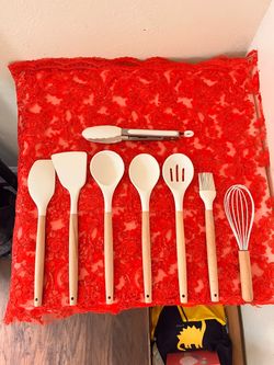 Silicone Kitchen Utensil Set with Wood Handles