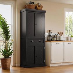 72” Kitchen Pantry Cabinet, Tall Storage Cabinets with a Drawer, 2 Cabinets, black