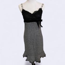 Japanese Black & Gray Wool Blend Silk Velvet Lace Sheath Dress