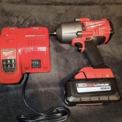 Brand New Milwaukee 1/2 In Impact Wrench 8.0 Ah Battery And Fast Charger 