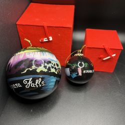 Set Of 2 Li Bien Niagara Falls Canada Handpainted Glass Christmas Ornaments