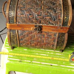 Vintage wood and wicker storage box