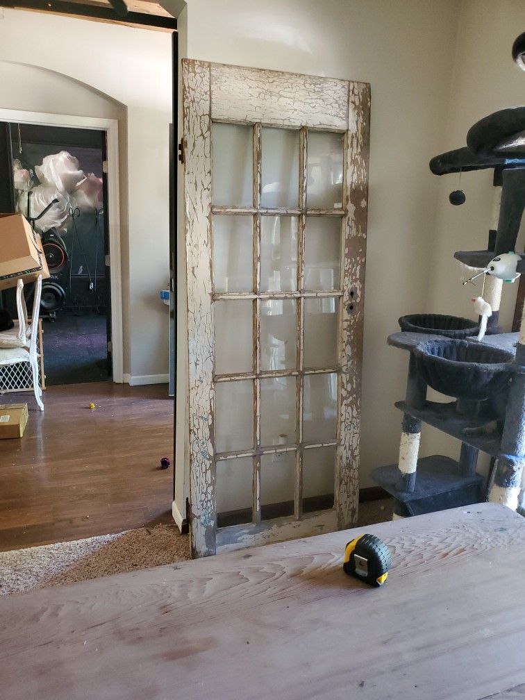 SHABBY OLD ANTIQUE FARM DOOR**GLASS &WOOD** 60.00 OBO