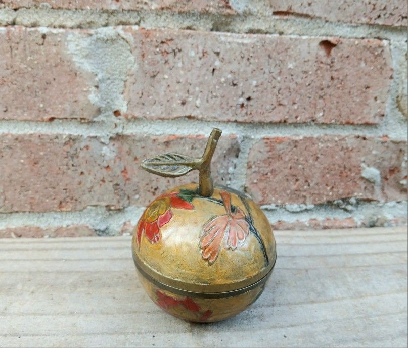 Vintage Penco Brass Enameled Apple Trinket Box 