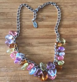 Vintage Millie.d colorful acrylic/lucite heart dangle statement necklace