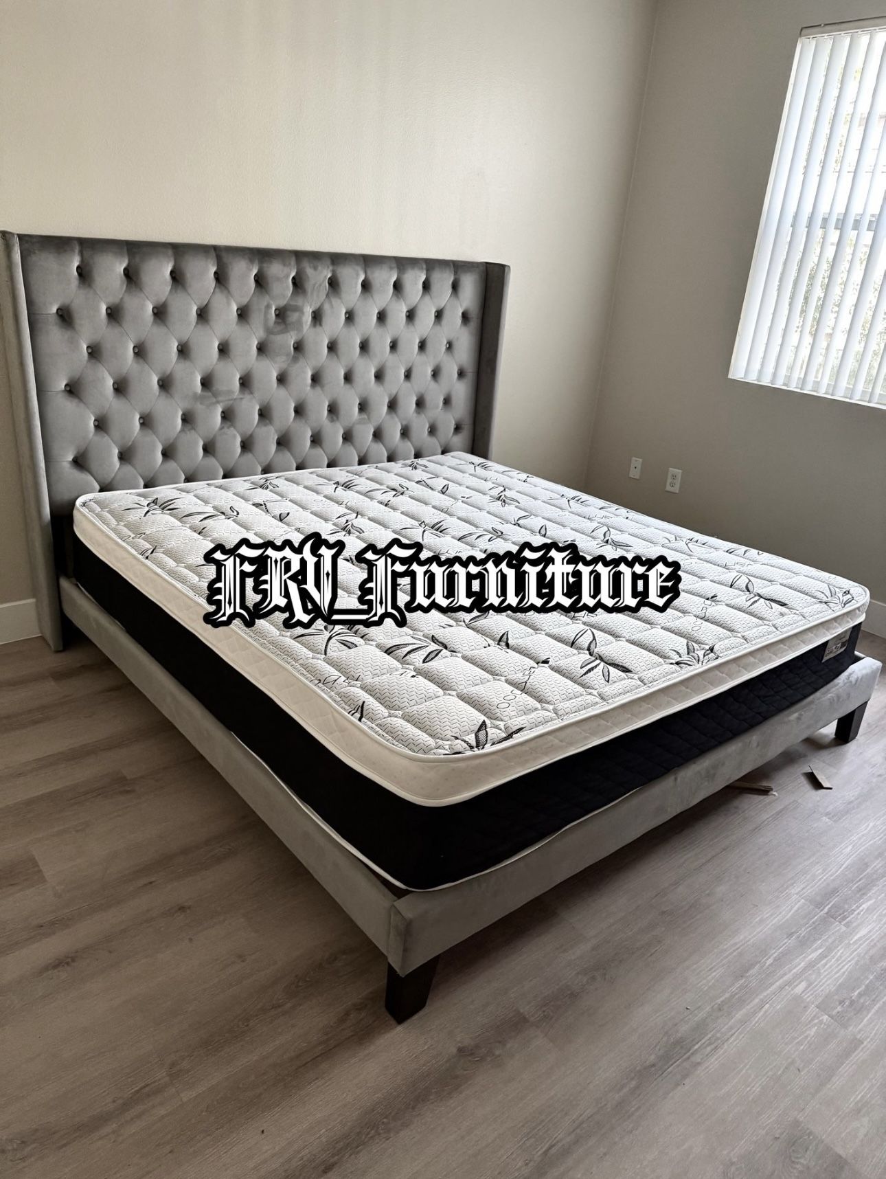 New King Bed Frame With Mattress 