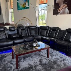 Black Sectional Recliner Sofa Set 