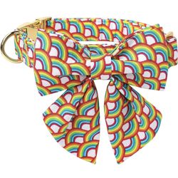 New Bow tie  Lionet Paws Rainbow Dog Collar with Sailor Bow, Soft and Comfortable Adjustable LGBT Pride Collar for Large Dogs, Neck 16-24 inches