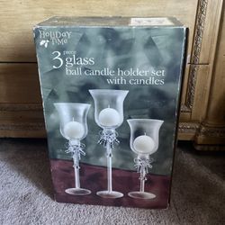 Holiday Time 3 Set Glass Candle Holders With Candles 