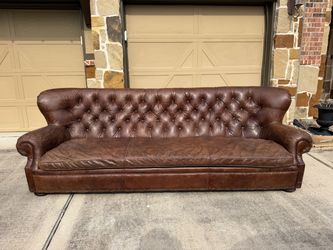(It’s Available) Restoration Hardware Churchill Leather Sofa w/ Nailheads in Vintage Cigar 108”