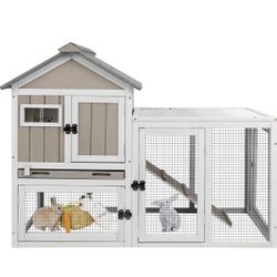 Petscosset Rabbit Bunny Outdoor Indoor Hutch Weatherproof  2-Story Wood Cage