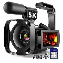 5K Video Camera Camcorder, 64MP Video Cameras for Filming with 3" 270° Rotatable Touch Screen, 16X Zoom Digital Camera with IR Night Vision, WiFi & We