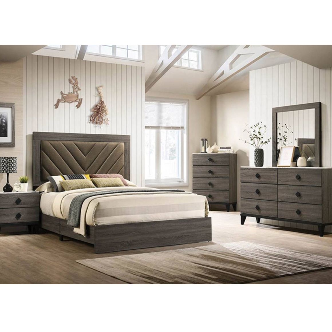 Bedroom set 4pc Queen including  Q Bed Frame Dresser Mirror one Nightstand  Not including mattress and box spring 