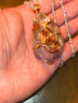 Wire Wrapped Quartz/Amethyst Crystal Necklace