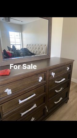 Dark Brown Wood Dresser with Mirror