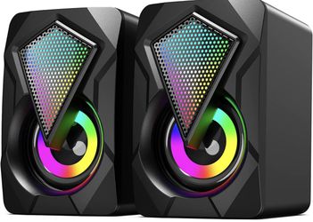 Computer Speakers, 2.0 USB Powered Gaming Speakers with Volume Control, RGB Lights, 3.5mm Aux-in Stereo Small Speaker for PC Desktop Laptop Monitor