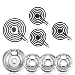 Electric Stove Burner Drip Pans W10196405(8”) W10196406(6”) Silver+Electric Stove Burner Replacement MP15YA(6") MP21YA(8") Compatible for Whirl-pool K