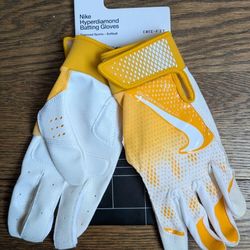 Brand New Nike Hyperdiamond Select Yellow White Softball Batting Gloves Diamond Sports Women Girls Size LARGE