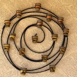 Large Decorative  Hanging Swirl Metal Wall Art with 16 candles and glass votives