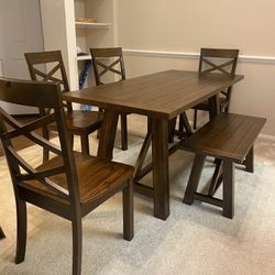 Solid Wood Dining Table Set - Seats 6