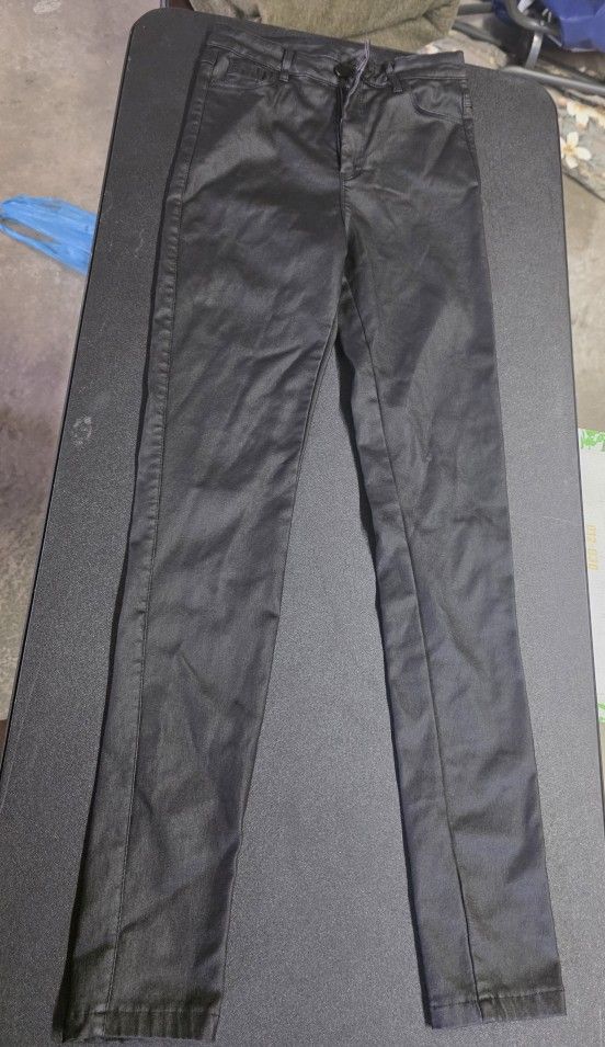 Black Leather Girls Straight Leg Pants size XS