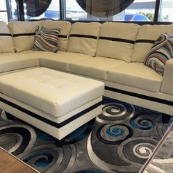 Special❕White Sectional Sofa Set w/ Ottoman (Right Chaise)
