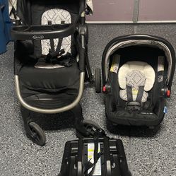 Graco stroller, car seat and base. 