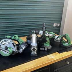 Hitachi 4-Tool 18-Volt Lithium lon Power Tool Kit (2) Bateries Charger