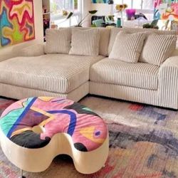 AP🎉Super Plush Ivory Cord Sectional Sofa Couch// Financing & Delivery 