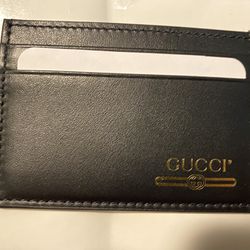 Gucci Vintage Logo Card Holder Wallet Black Leather