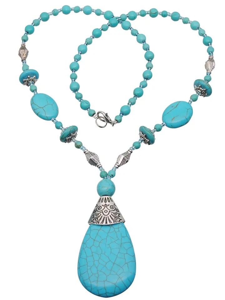 Natural blue turquoise Necklace Vintage Jewelry Choose Perfect Stone Teardrop Pendant Necklace Women With High Quality Material: Turquoise Message me